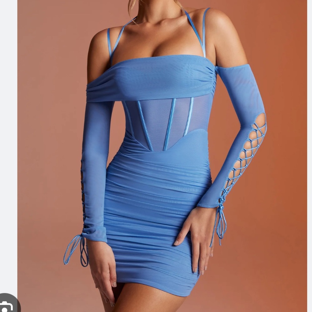 Oh Polly
Lace Up Long Sleeve Corset Mini Dress in Blue sz 2